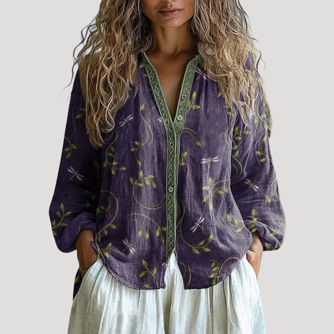 Olivia | Women’s Blouse | Floral Print Front Placket Daywear — image 01