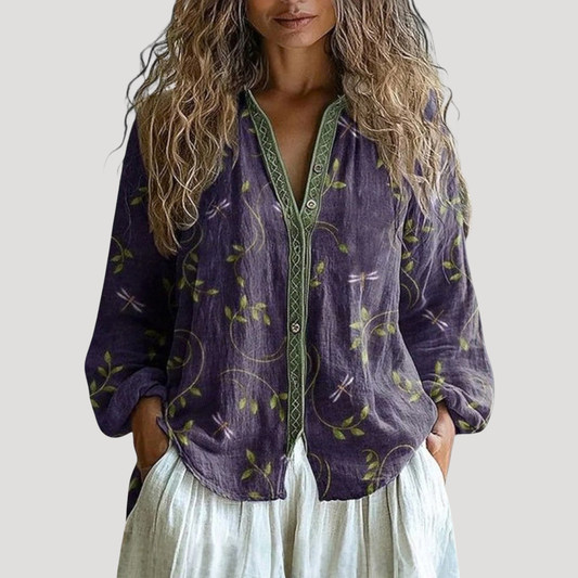 Olivia | Women’s Blouse | Floral Print Front Placket Daywear — image 01