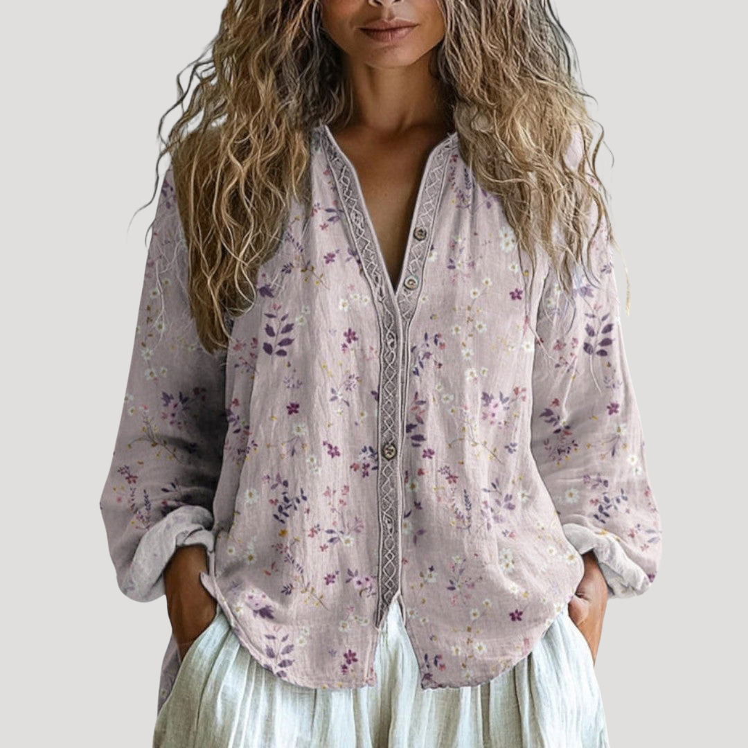 Olivia | Women’s Blouse | Floral Print Front Placket Daywear — image 02