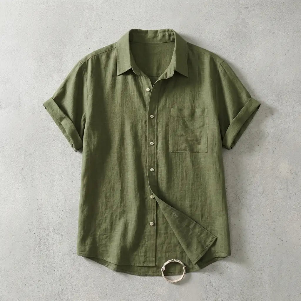 Mia | Men’s Shirt | Short Sleeves Button Front Summer Wear — image 03 — MAREACO