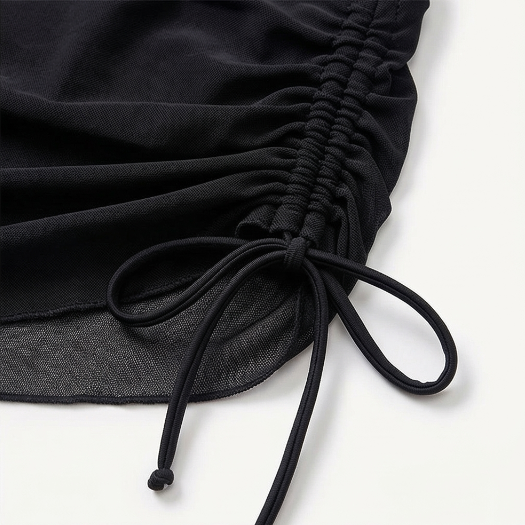 Mia | Women’s Bikini Set | Inset Neckline Ruched Skirt Swimwear — image 07 — MAREACO