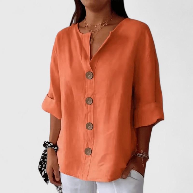 Mia | Women’s Blouse | V Neck Front Buttons Everyday Wear — image 05 — MAREACO