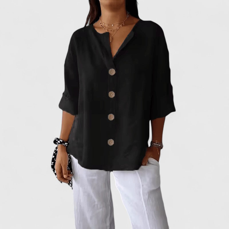 Mia | Women’s Blouse | V Neck Front Buttons Everyday Wear — image 06 — MAREACO