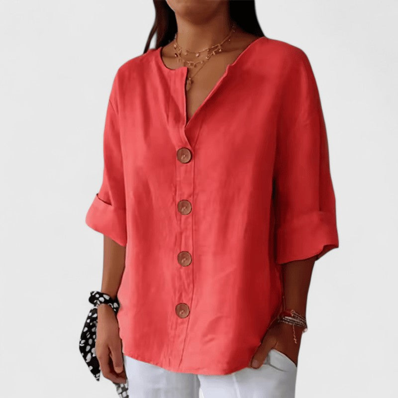 Mia | Women’s Blouse | V Neck Front Buttons Everyday Wear — image 07 — MAREACO