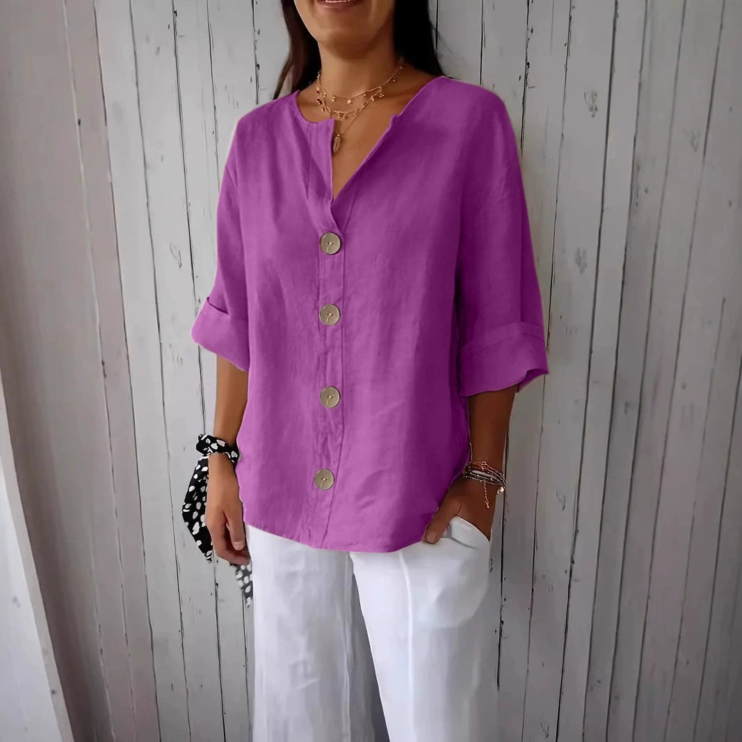 Mia | Women’s Blouse | V Neck Front Buttons Everyday Wear — image 08 — MAREACO