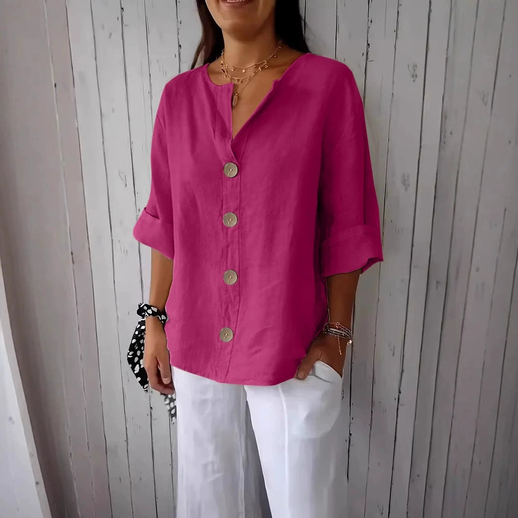 Mia | Women’s Blouse | V Neck Front Buttons Everyday Wear — image 09 — MAREACO