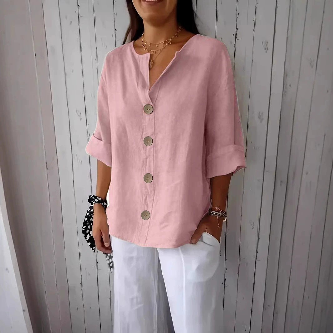 Mia | Women’s Blouse | V Neck Front Buttons Everyday Wear — image 10 — MAREACO