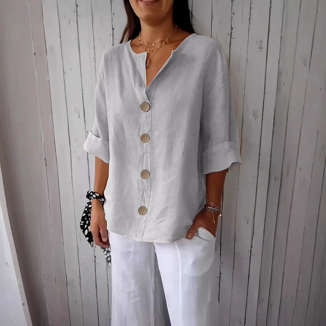 Mia | Women’s Blouse | V Neck Front Buttons Everyday Wear — image 13 — MAREACO