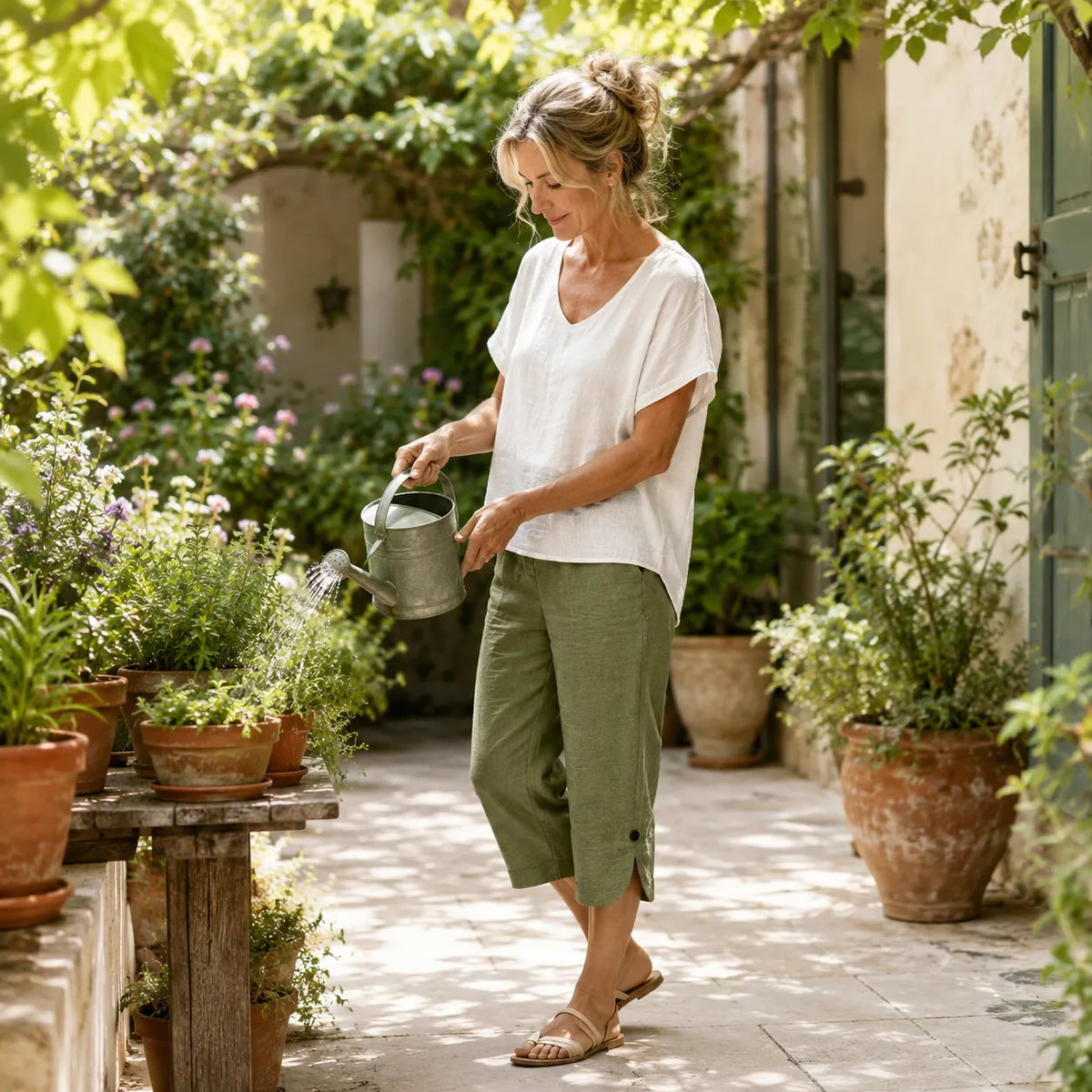 Mia | Women’s Cropped Trousers | Side Buttons Cropped Legs Summer Wear — image 04 — MAREACO