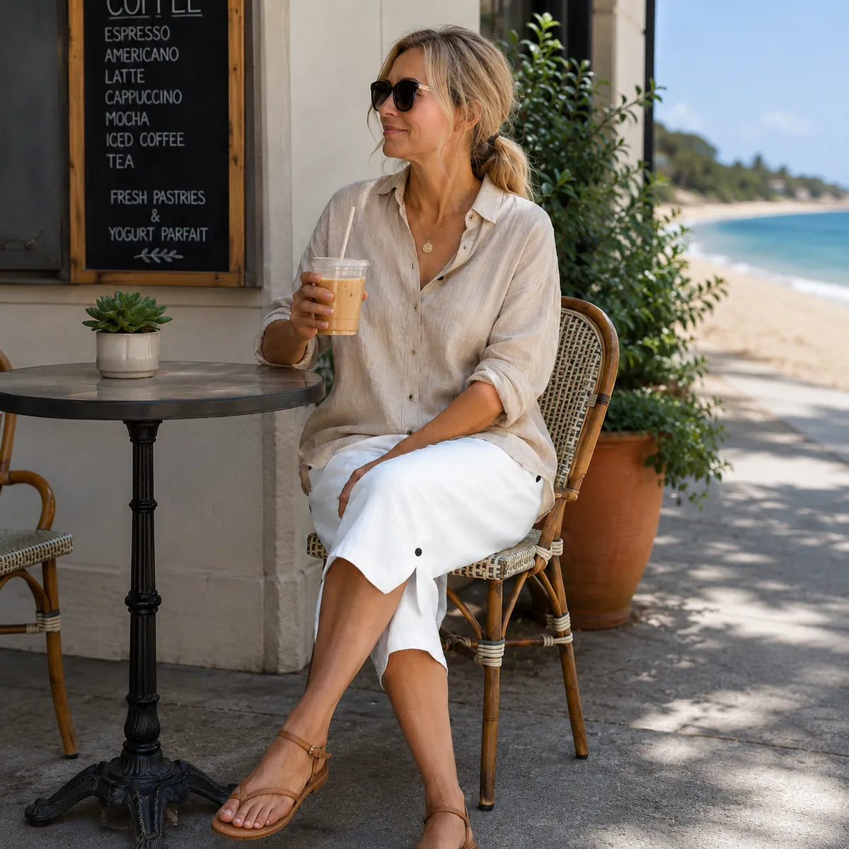 Mia | Women’s Cropped Trousers | Side Buttons Cropped Legs Summer Wear — image 05 — MAREACO