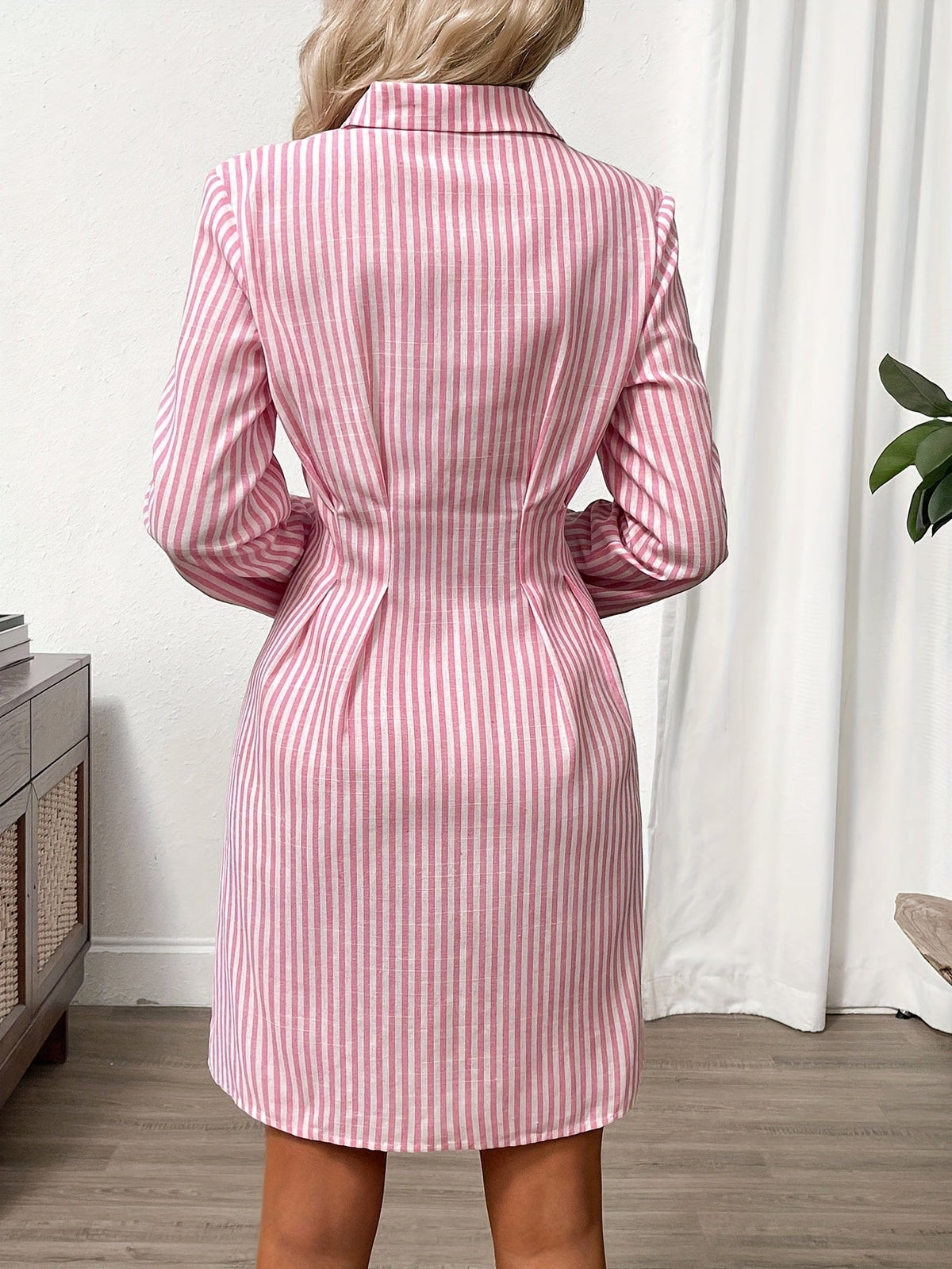 Mia | Women’s Mini Dress | Striped Pattern Button Front Everyday Wear — image 04 — MAREACO