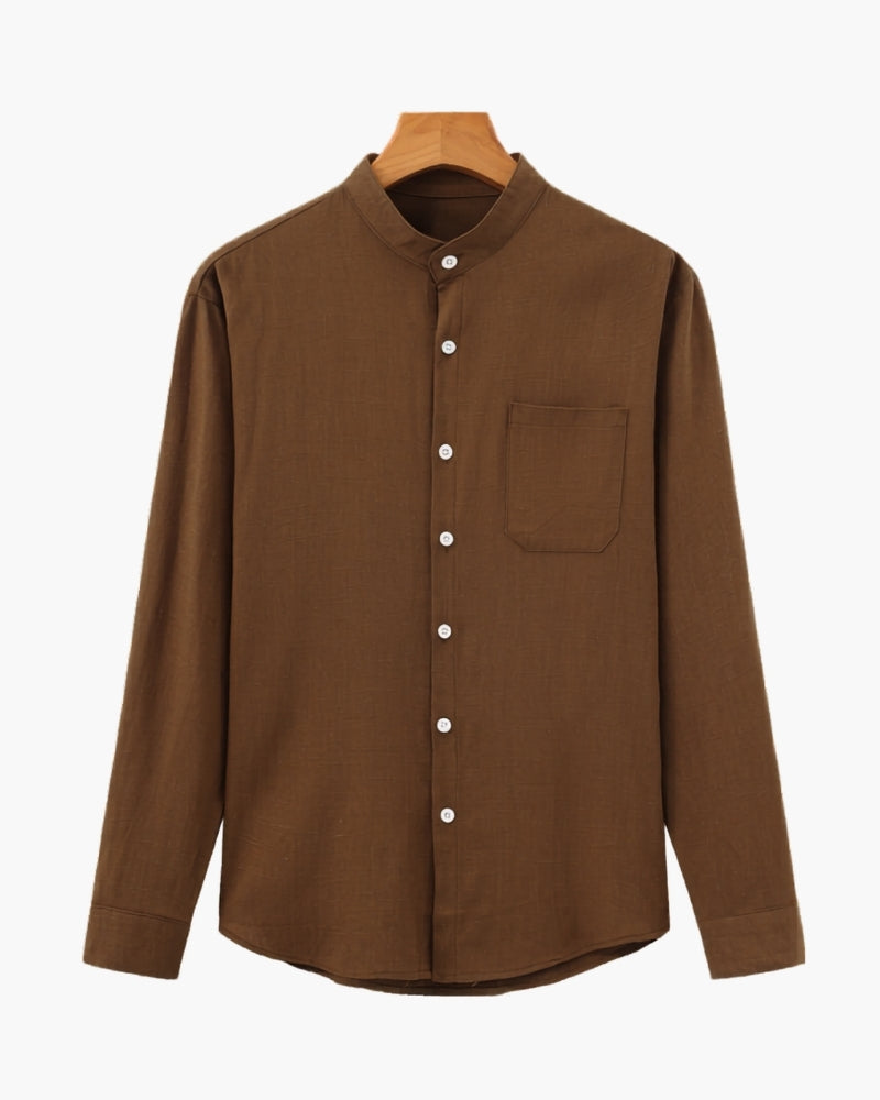 Oliver | Men’s Shirt | Mandarin Collar Button Front Summer Wear — image 02 — MAREACO