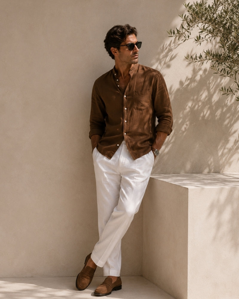 Oliver | Men’s Shirt | Mandarin Collar Button Front Summer Wear — image 04 — MAREACO
