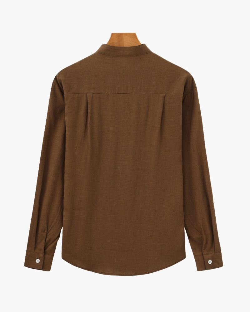 Oliver | Men’s Shirt | Mandarin Collar Button Front Summer Wear — image 05 — MAREACO