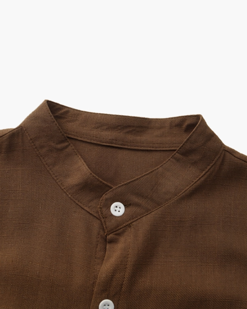 Oliver | Men’s Shirt | Mandarin Collar Button Front Summer Wear — image 06 — MAREACO
