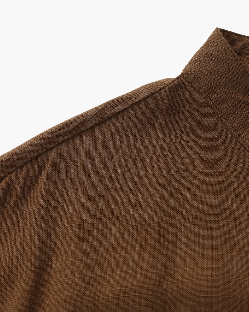 Oliver | Men’s Shirt | Mandarin Collar Button Front Summer Wear — image 10 — MAREACO