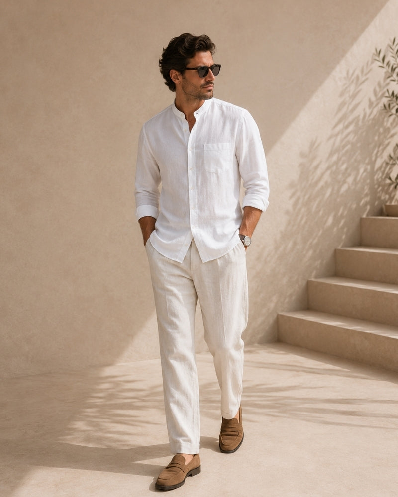 Oliver | Men’s Shirt | Mandarin Collar Button Front Summer Wear — image 13 — MAREACO