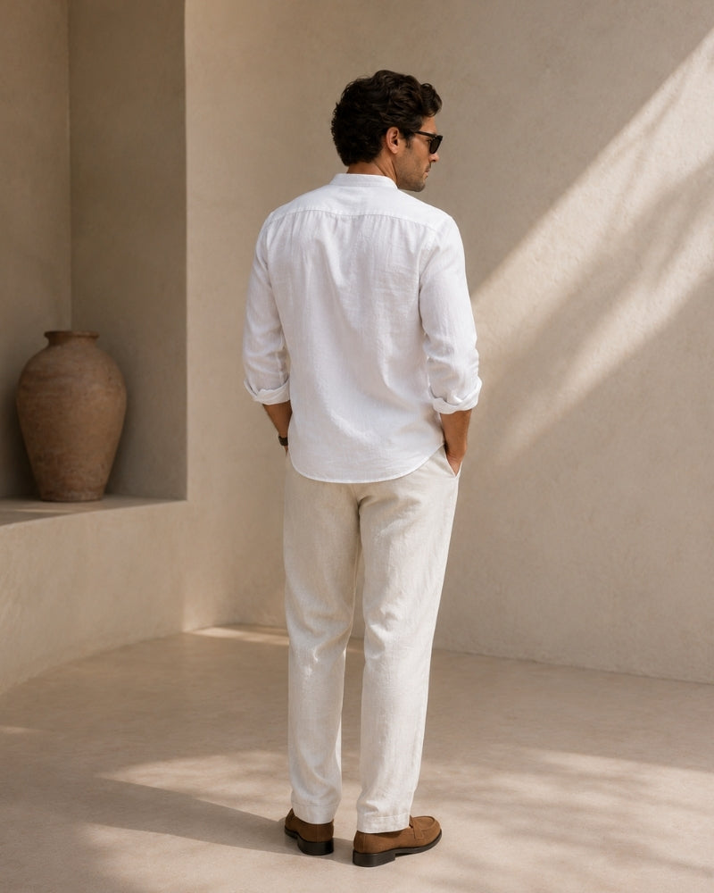 Oliver | Men’s Shirt | Mandarin Collar Button Front Summer Wear — image 14 — MAREACO