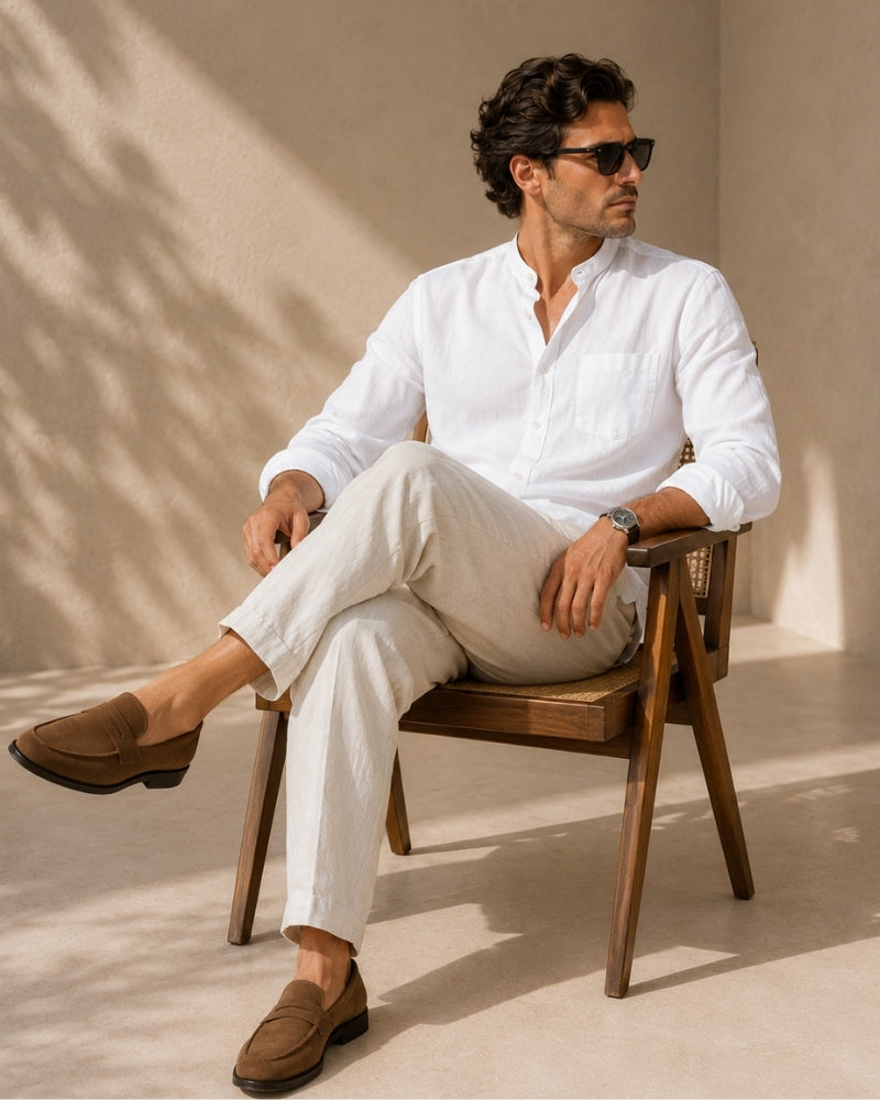 Oliver | Men’s Shirt | Mandarin Collar Button Front Summer Wear — image 15 — MAREACO