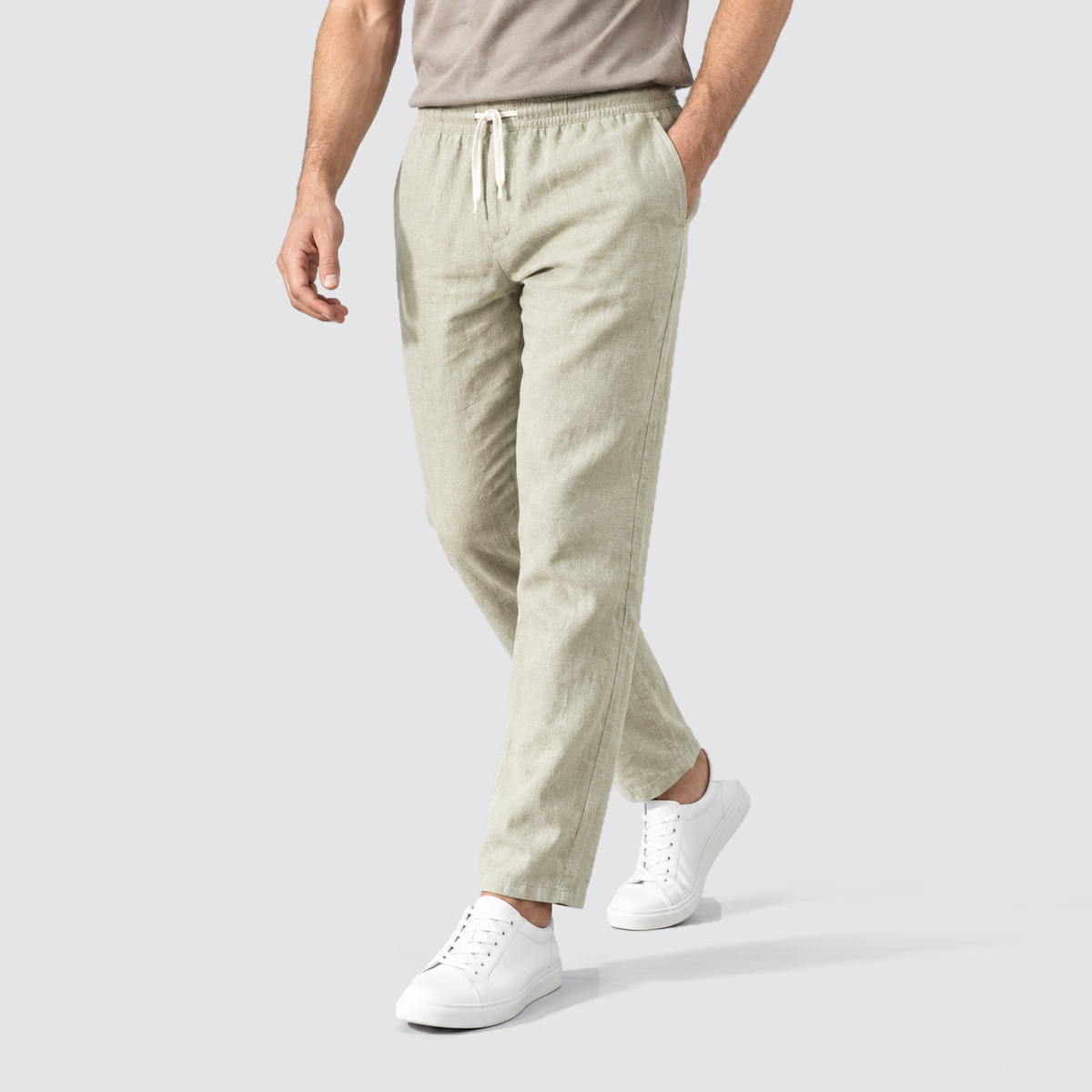 Oliver | Men’s Trousers | Straight Legs Gathered Waist Summer Wear — image 01 — MAREACO