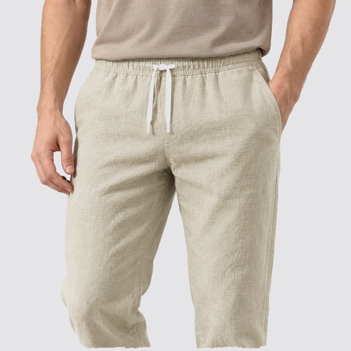 Oliver | Men’s Trousers | Straight Legs Gathered Waist Summer Wear — image 03 — MAREACO