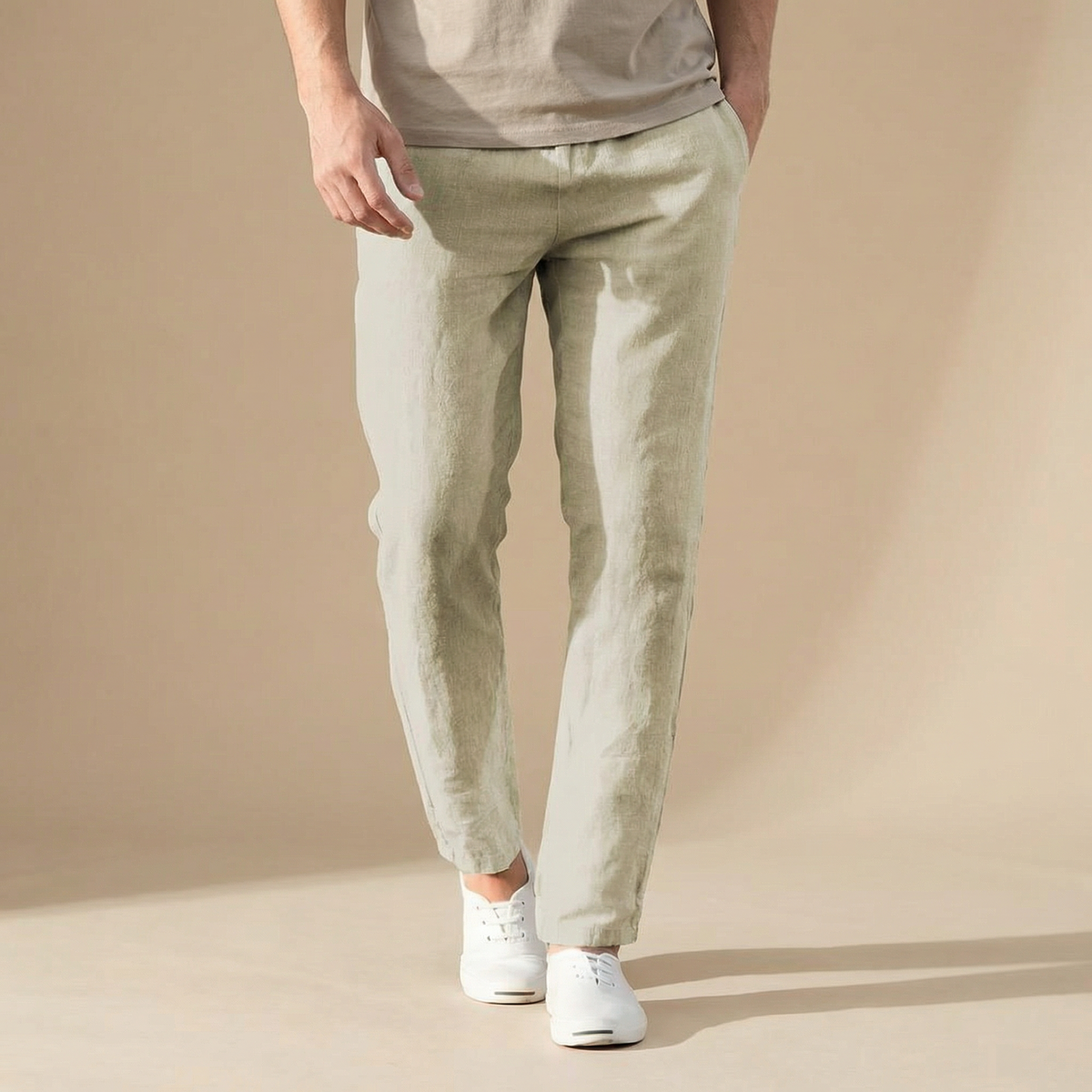 Oliver | Men’s Trousers | Straight Legs Gathered Waist Summer Wear — image 06 — MAREACO