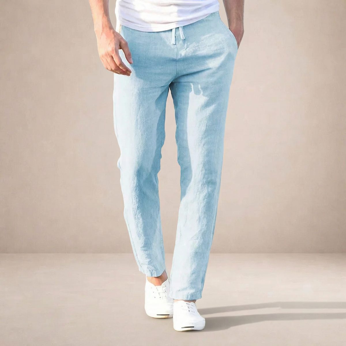 Oliver | Men’s Trousers | Straight Legs Gathered Waist Summer Wear — image 11 — MAREACO