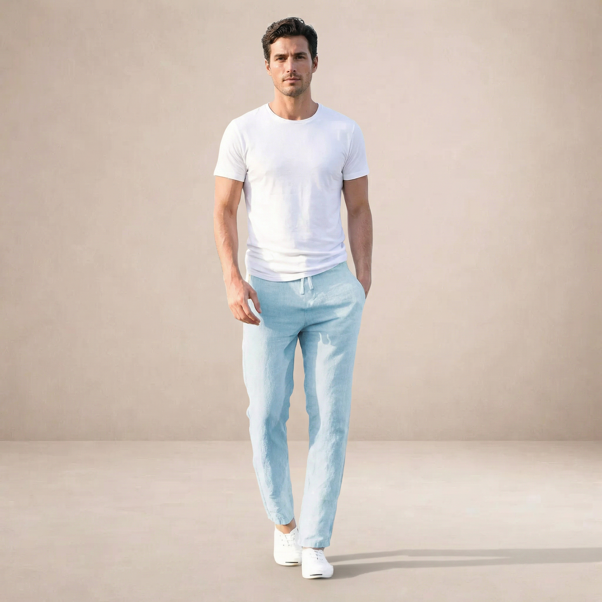 Oliver | Men’s Trousers | Straight Legs Gathered Waist Summer Wear — image 12 — MAREACO