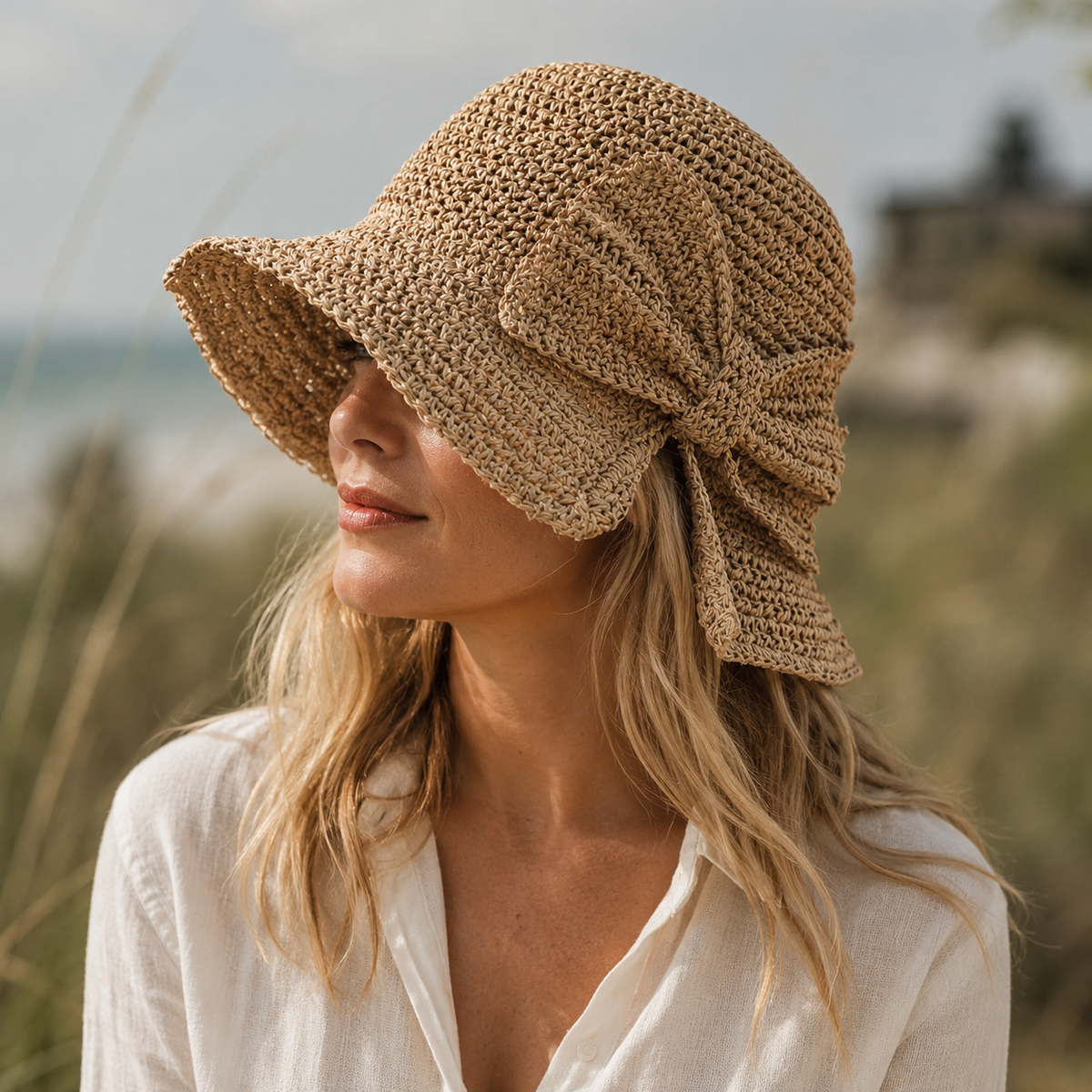 Olivia | Women’s Sun Hat | Wide Brim Bow Detail Summer Wear — image 01 — MAREACO