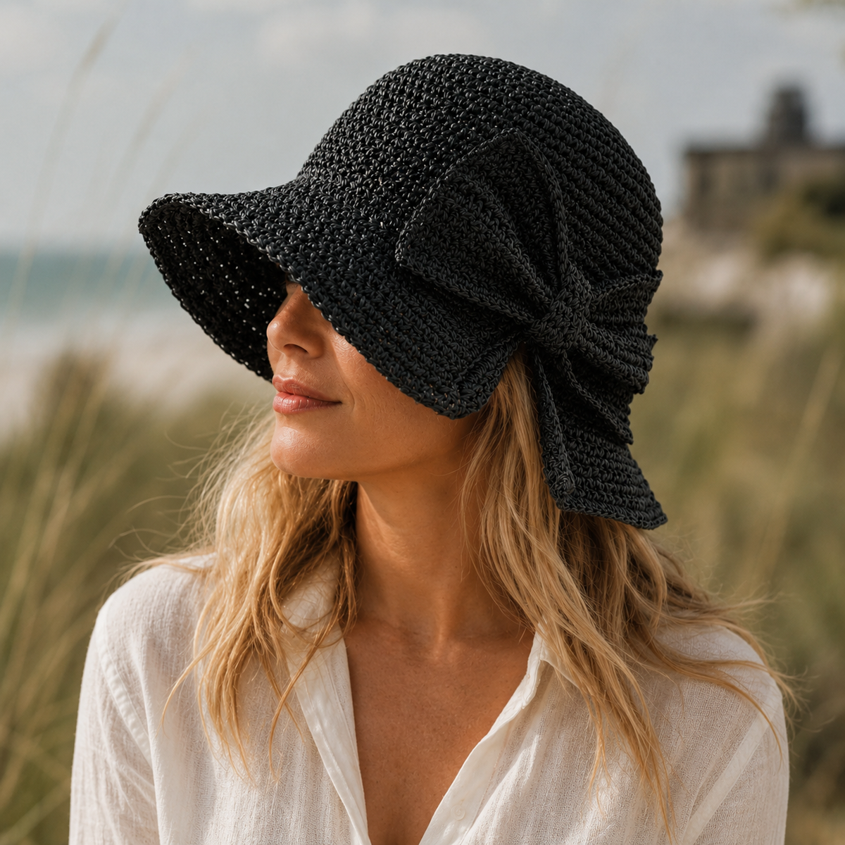 Olivia | Women’s Sun Hat | Wide Brim Bow Detail Summer Wear — image 02 — MAREACO