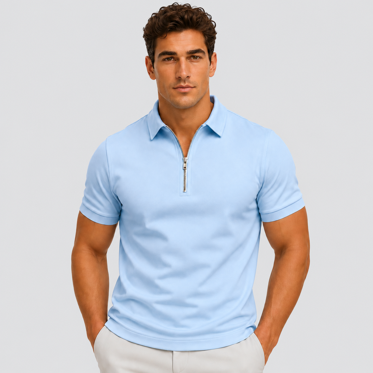 Oscar | Men’s Polo Shirt | Zip Neck Short Sleeves Daywear — image 01 — MAREACO