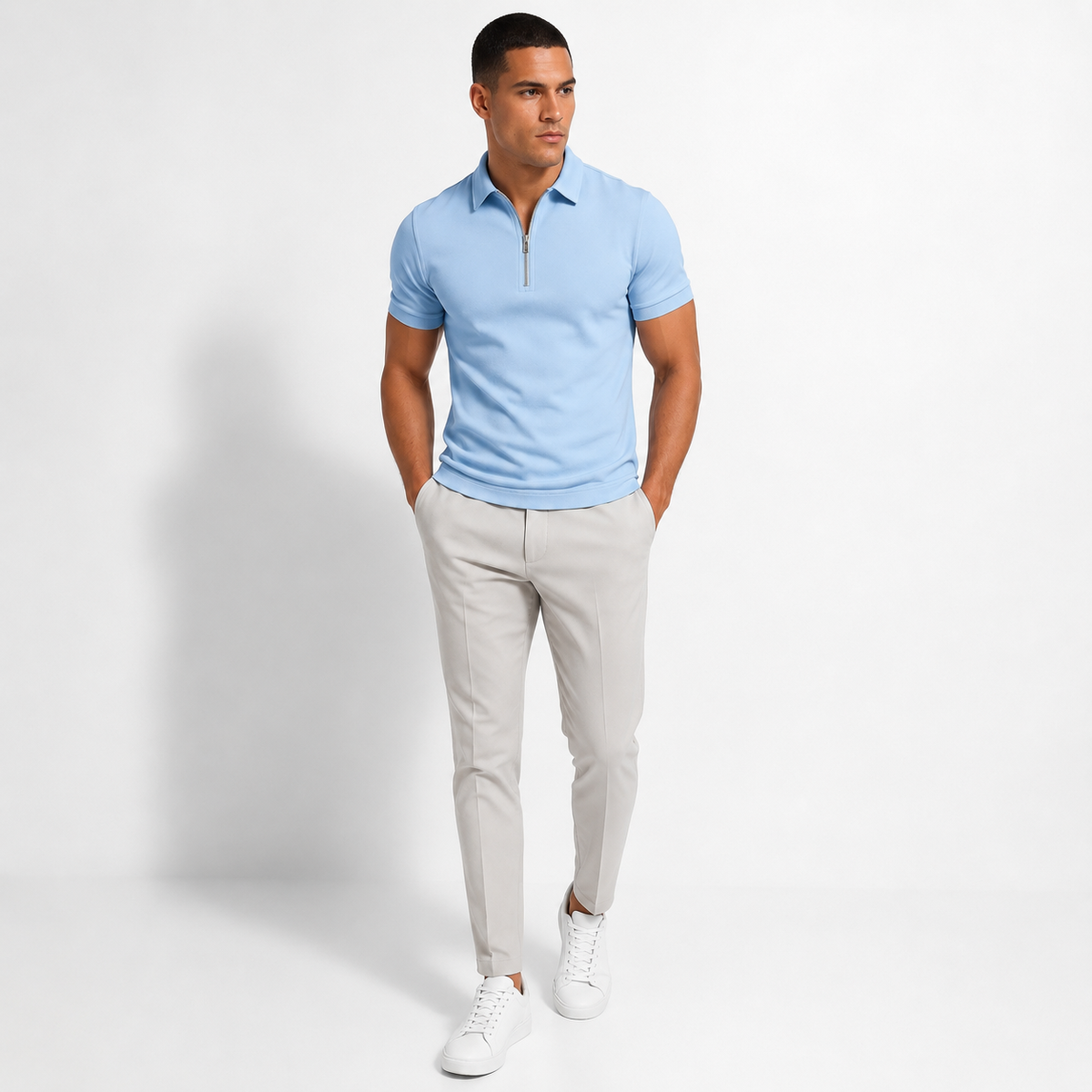 Oscar | Men’s Polo Shirt | Zip Neck Short Sleeves Daywear — image 03 — MAREACO