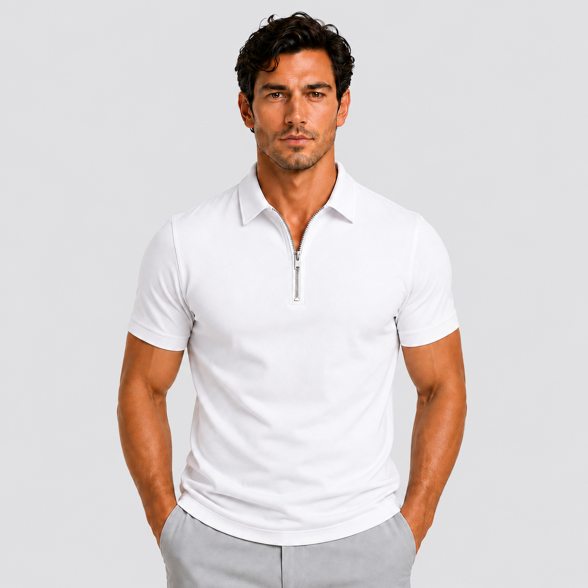 Oscar | Men’s Polo Shirt | Zip Neck Short Sleeves Daywear — image 04 — MAREACO