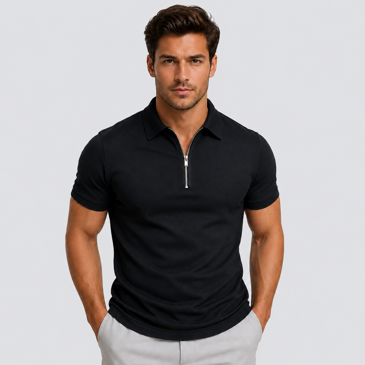 Oscar | Men’s Polo Shirt | Zip Neck Short Sleeves Daywear — image 05 — MAREACO