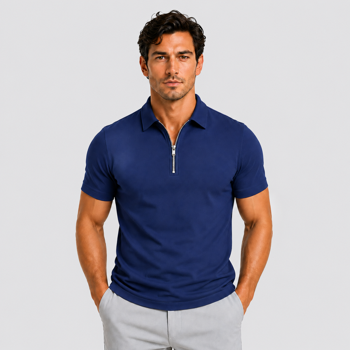 Oscar | Men’s Polo Shirt | Zip Neck Short Sleeves Daywear — image 06 — MAREACO