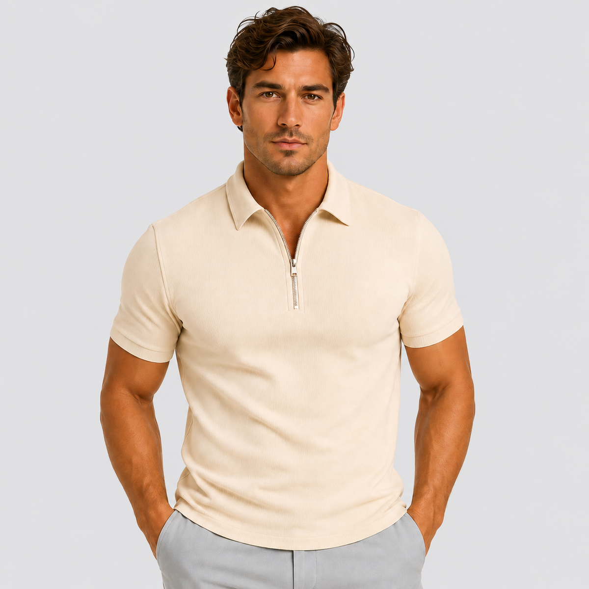 Oscar | Men’s Polo Shirt | Zip Neck Short Sleeves Daywear — image 07 — MAREACO