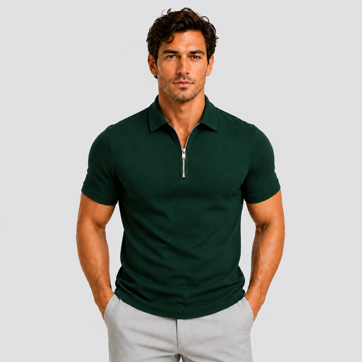 Oscar | Men’s Polo Shirt | Zip Neck Short Sleeves Daywear — image 08 — MAREACO
