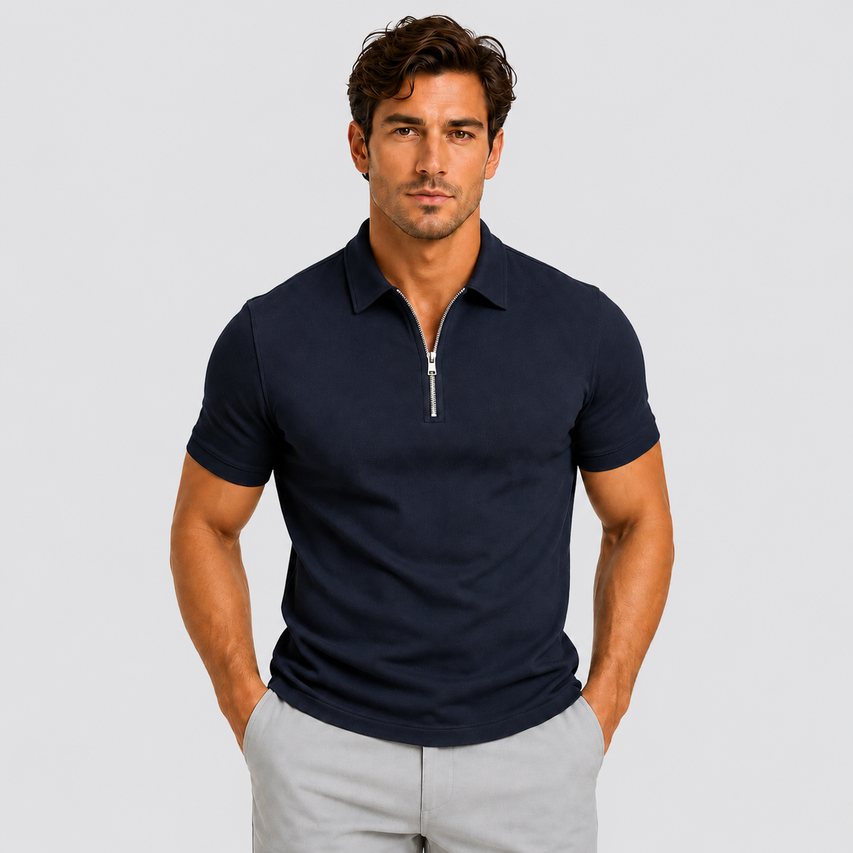 Oscar | Men’s Polo Shirt | Zip Neck Short Sleeves Daywear — image 09 — MAREACO