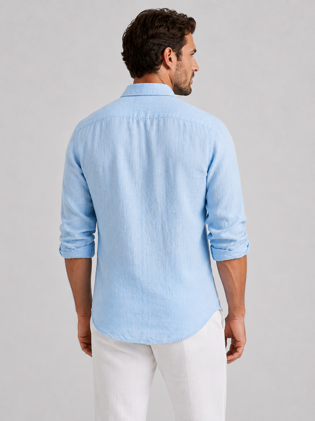 Oscar | Men’s Shirt | Point Collar Long Sleeves Summer Wear — image 02 — MAREACO