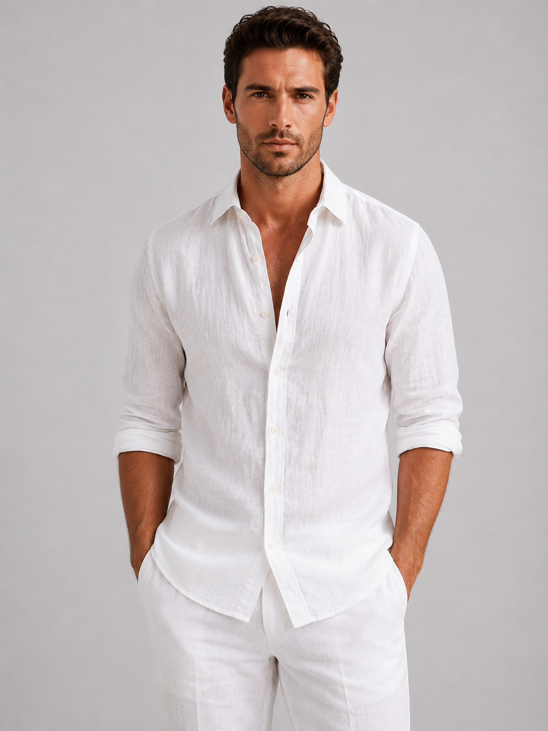 Oscar | Men’s Shirt | Point Collar Long Sleeves Summer Wear — image 04 — MAREACO