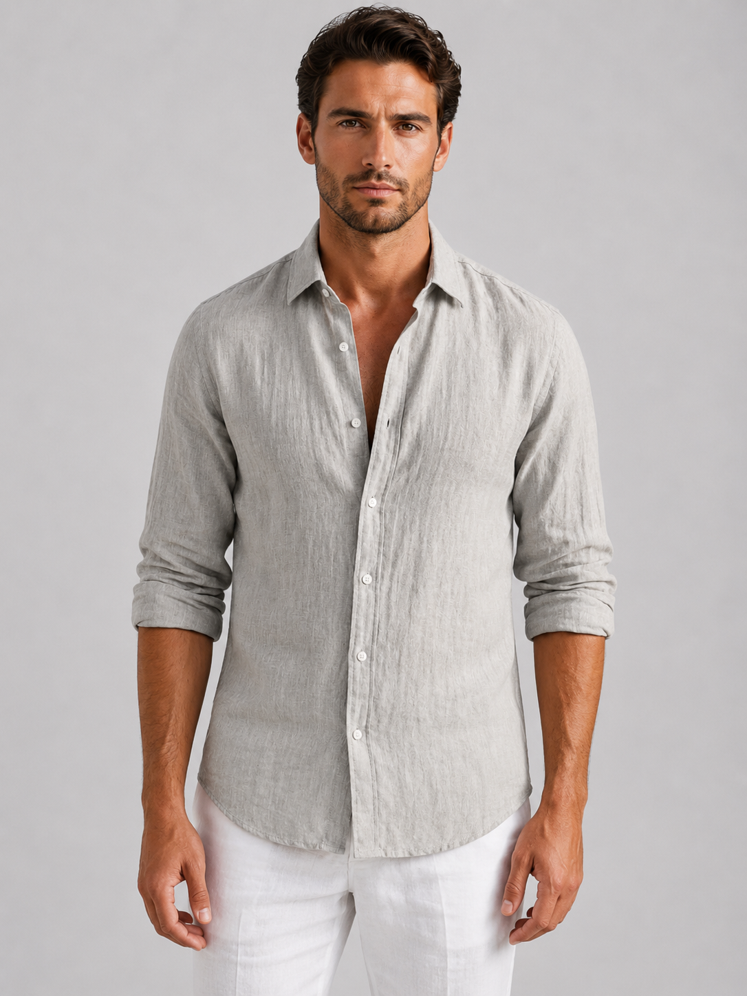 Oscar | Men’s Shirt | Point Collar Long Sleeves Summer Wear — image 05 — MAREACO
