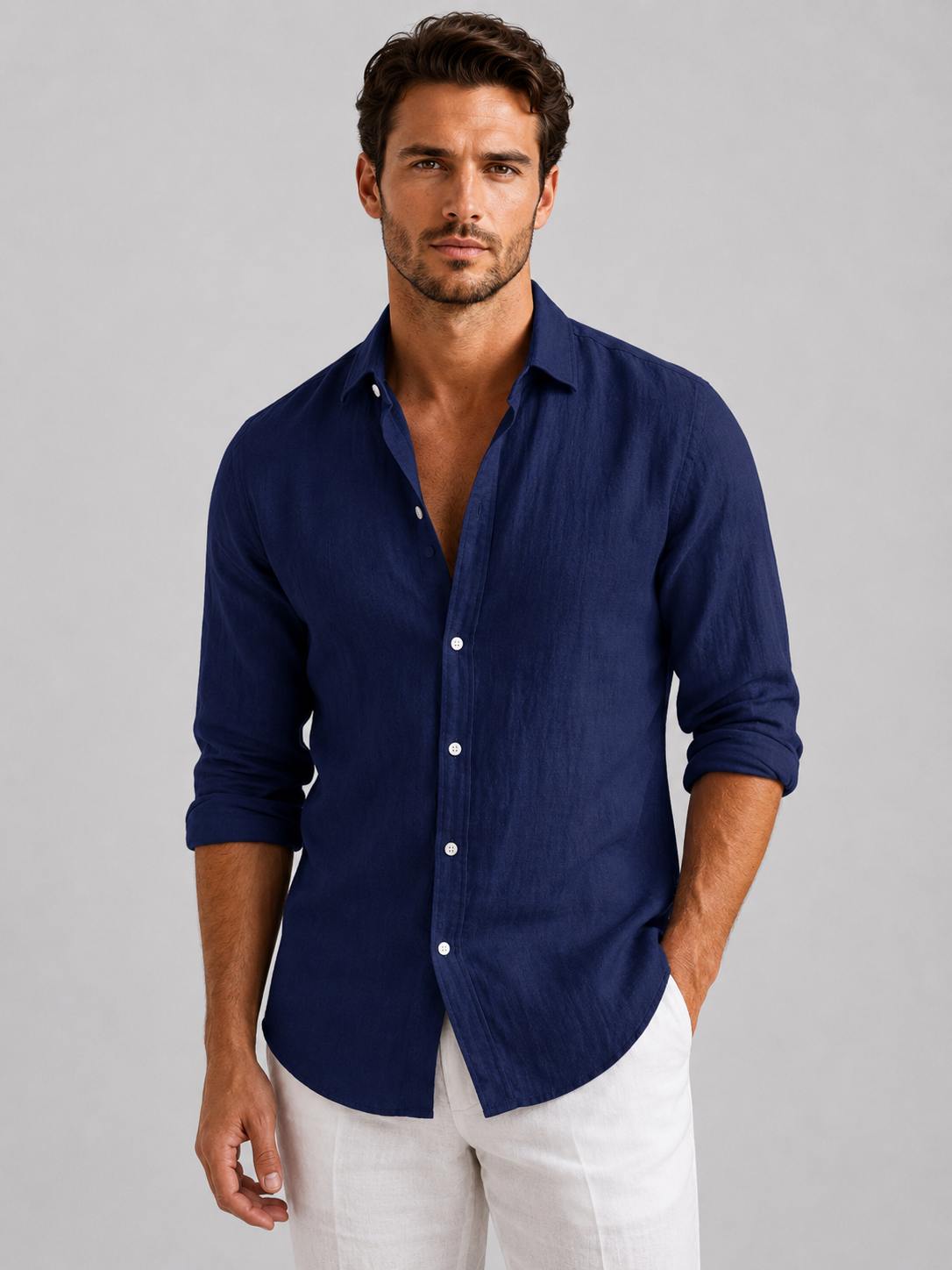 Oscar | Men’s Shirt | Point Collar Long Sleeves Summer Wear — image 06 — MAREACO