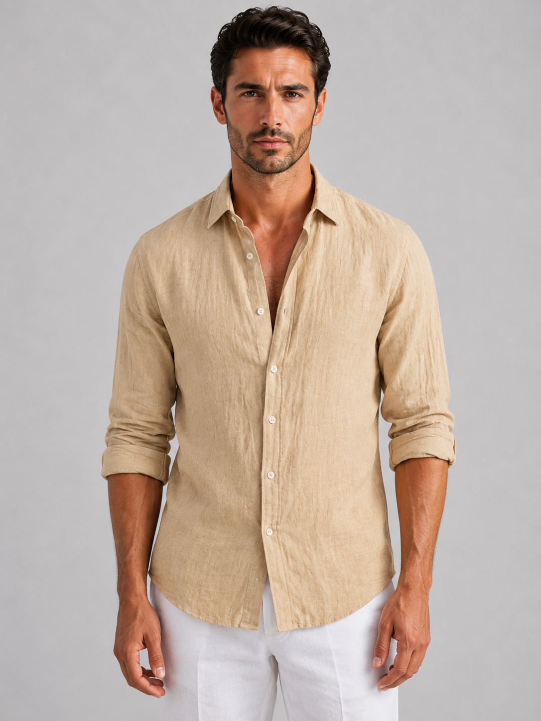 Oscar | Men’s Shirt | Point Collar Long Sleeves Summer Wear — image 07 — MAREACO