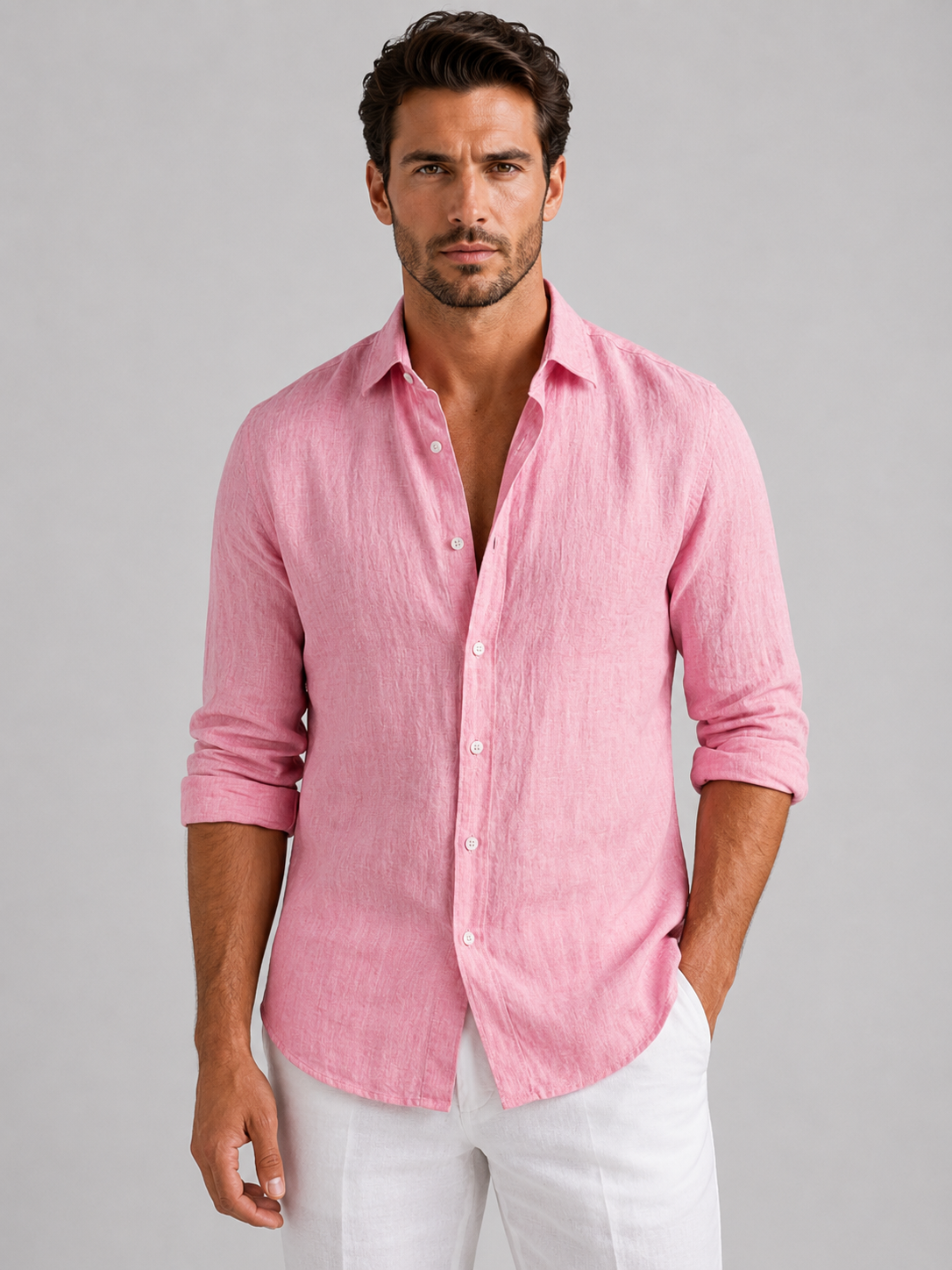 Oscar | Men’s Shirt | Point Collar Long Sleeves Summer Wear — image 08 — MAREACO