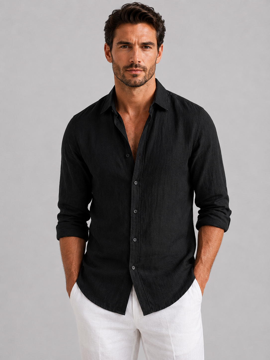 Oscar | Men’s Shirt | Point Collar Long Sleeves Summer Wear — image 09 — MAREACO