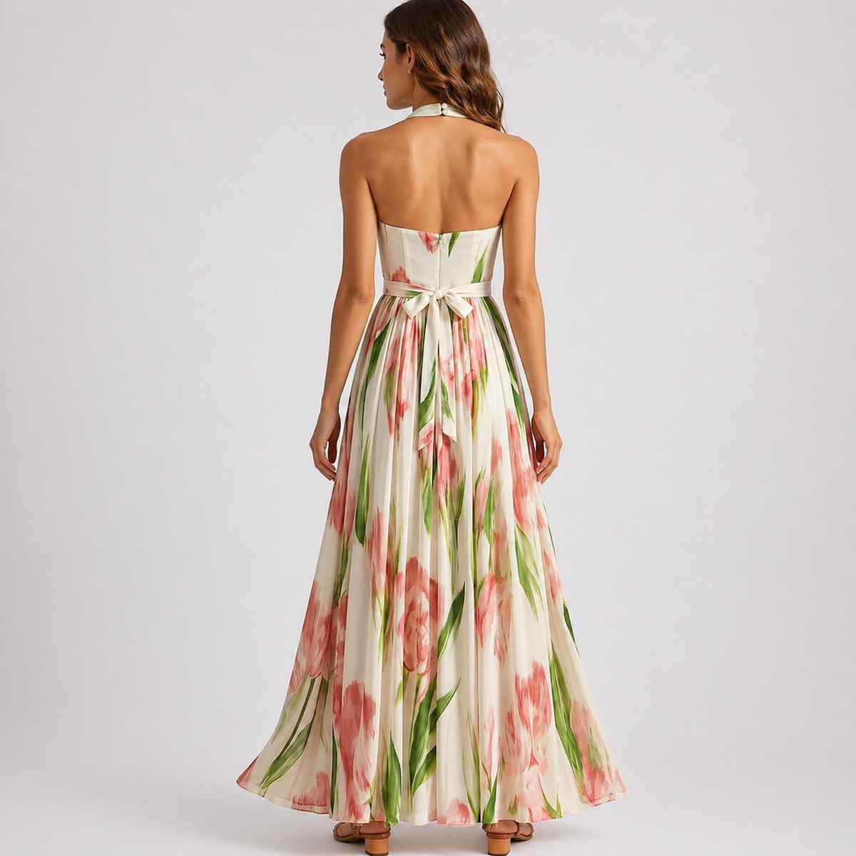 Phoebe | Women’s Maxi Dress | Halter Neck Floral Print Occasion Wear — image 02 — MAREACO