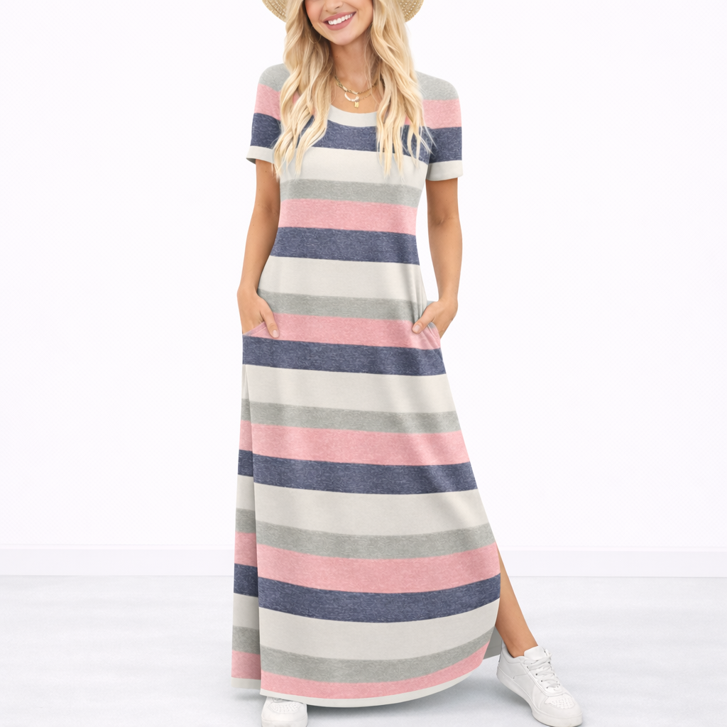 Phoebe | Women’s Maxi Dress | Round Neck Short Sleeves Everyday Wear — image 01 — MAREACO