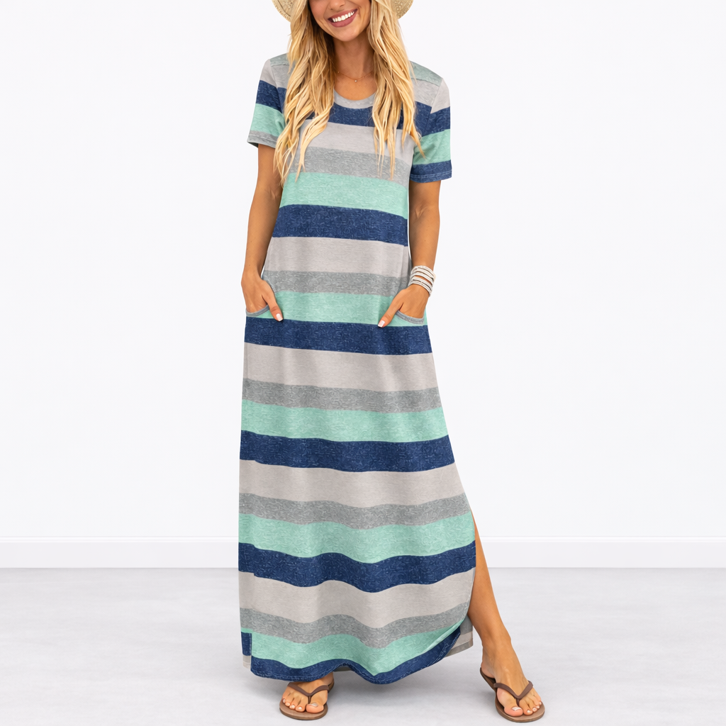 Phoebe | Women’s Maxi Dress | Round Neck Short Sleeves Everyday Wear — image 02 — MAREACO