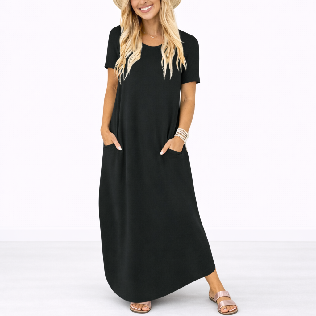 Phoebe | Women’s Maxi Dress | Round Neck Short Sleeves Everyday Wear — image 03 — MAREACO