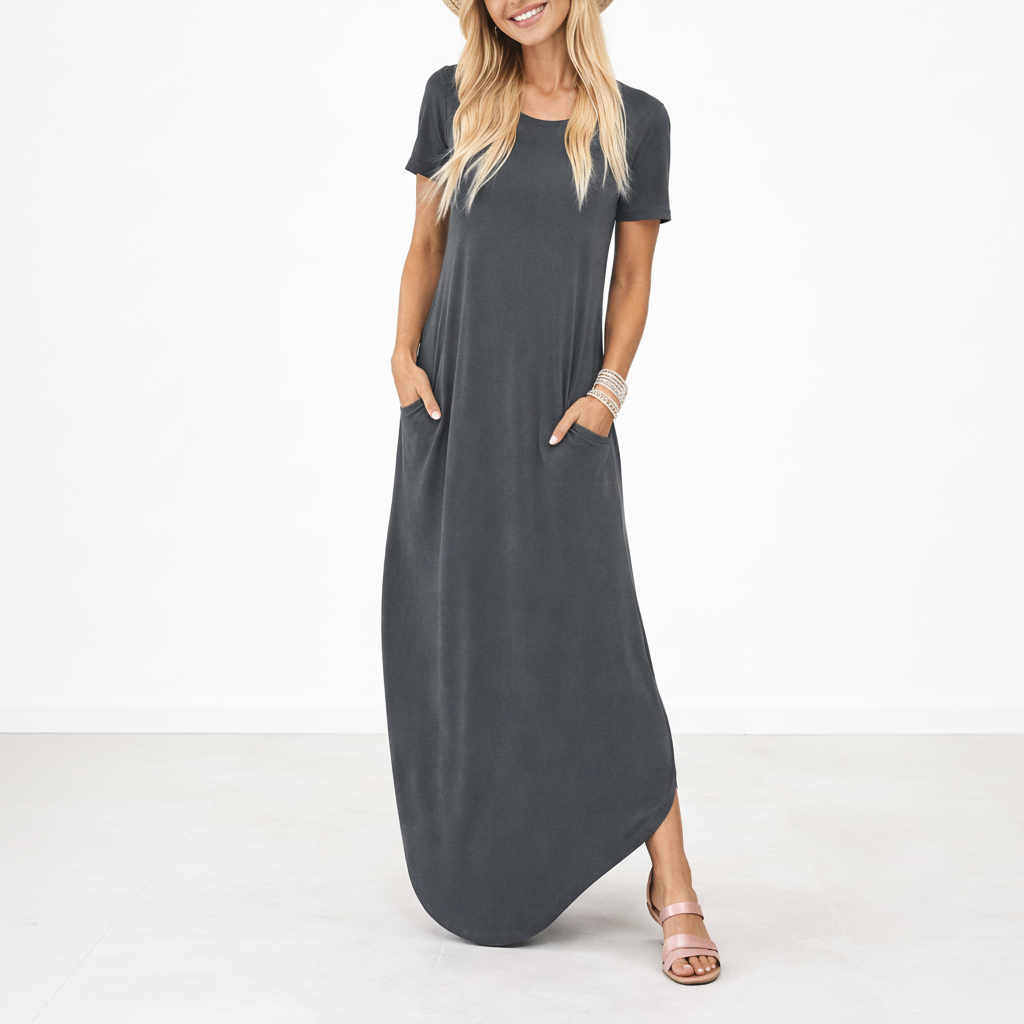Phoebe | Women’s Maxi Dress | Round Neck Short Sleeves Everyday Wear — image 04 — MAREACO
